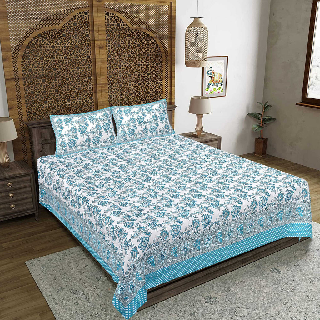 Rudra Bazaar Pink 210 TC Cotton Double King Bedsheet With 2 Pillow Covers - Distacart