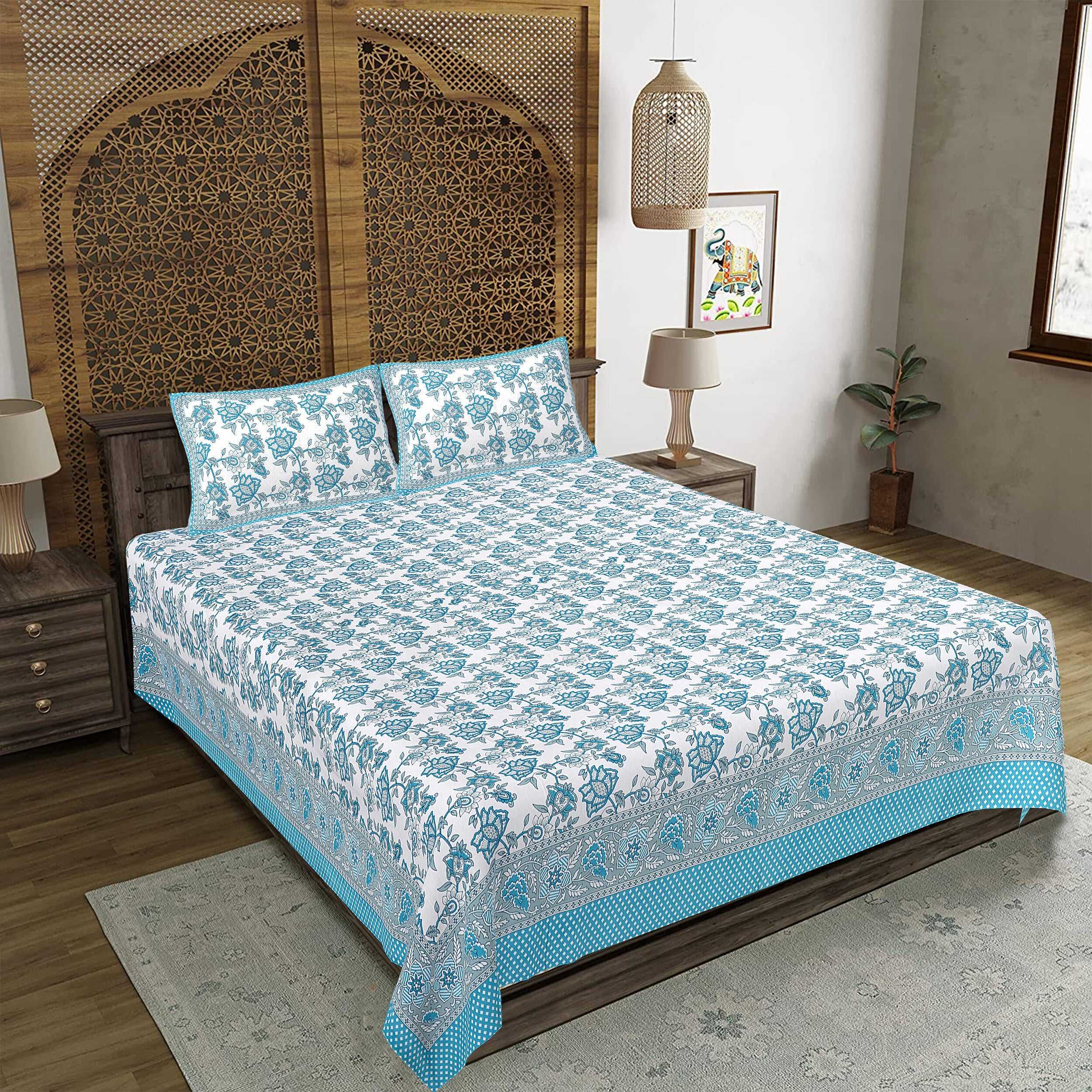 Rudra Bazaar Pink 210 TC Cotton Double King Bedsheet With 2 Pillow Covers - Distacart