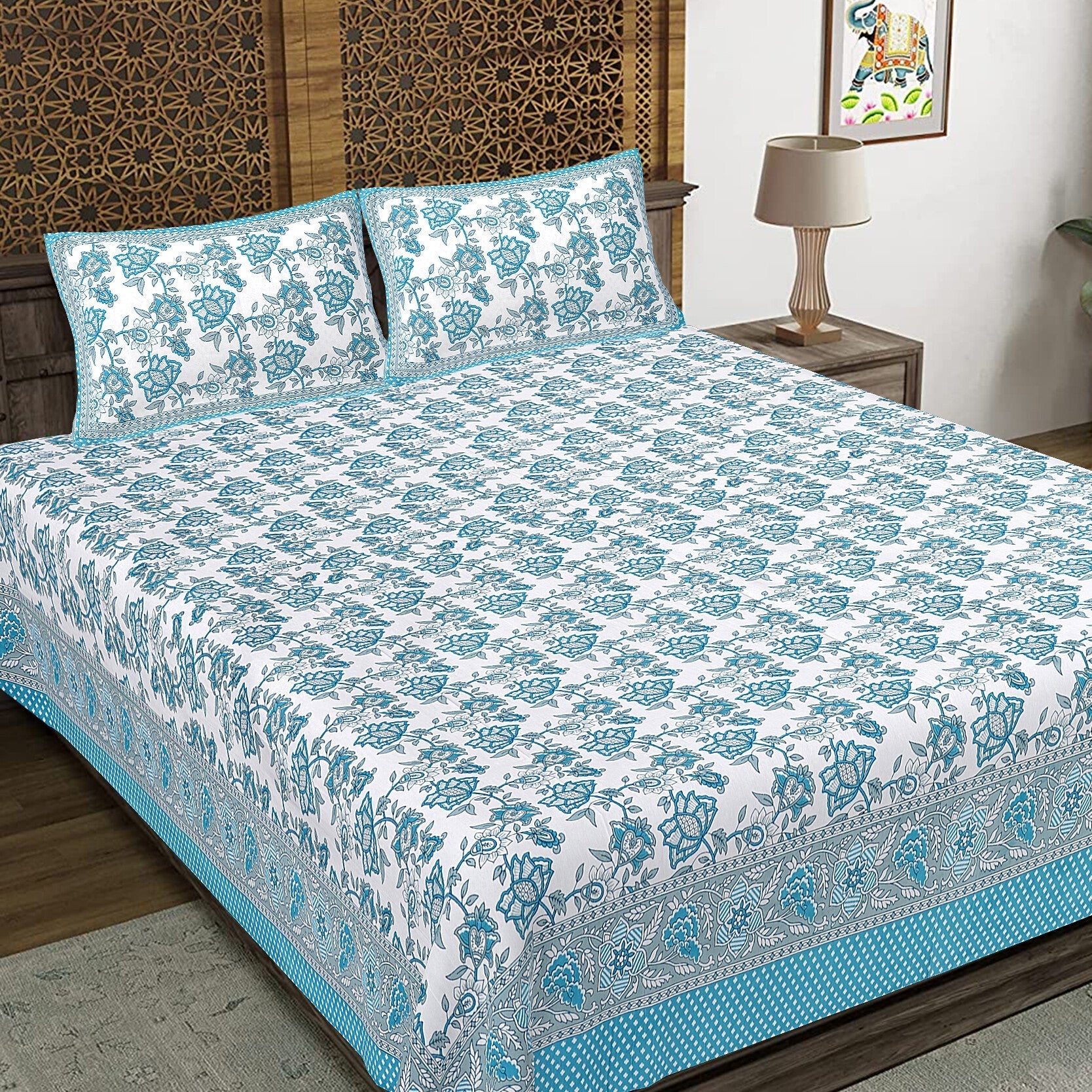Rudra Bazaar Pink 210 TC Cotton Double King Bedsheet With 2 Pillow Covers - Distacart
