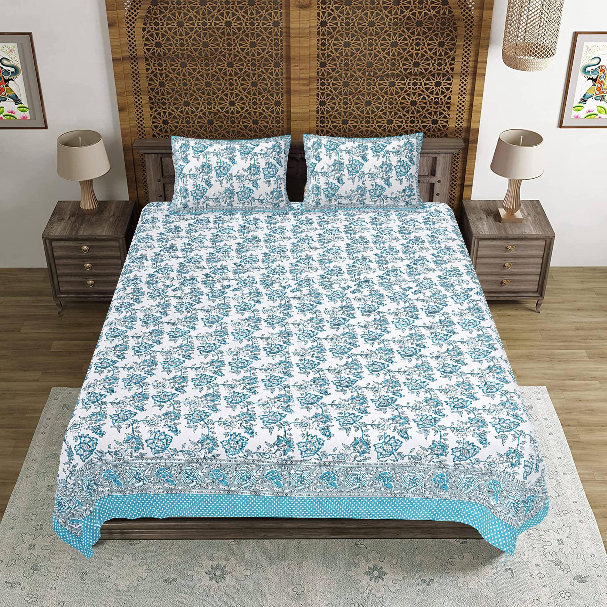 Rudra Bazaar Pink 210 TC Cotton Double King Bedsheet With 2 Pillow Covers - Distacart