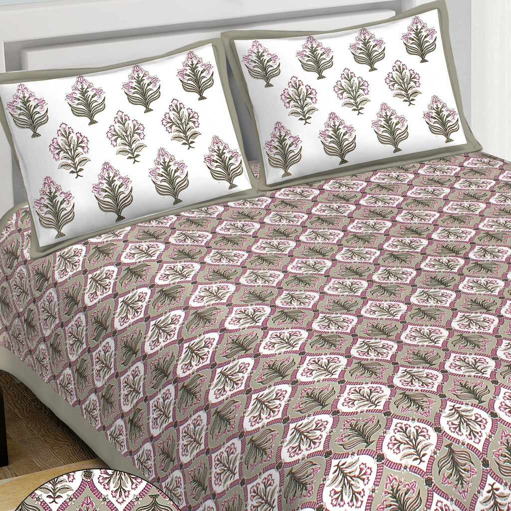 Rudra Bazaar Grey 210 TC Cotton Double King Bedsheet With 2 Pillow Covers - Distacart