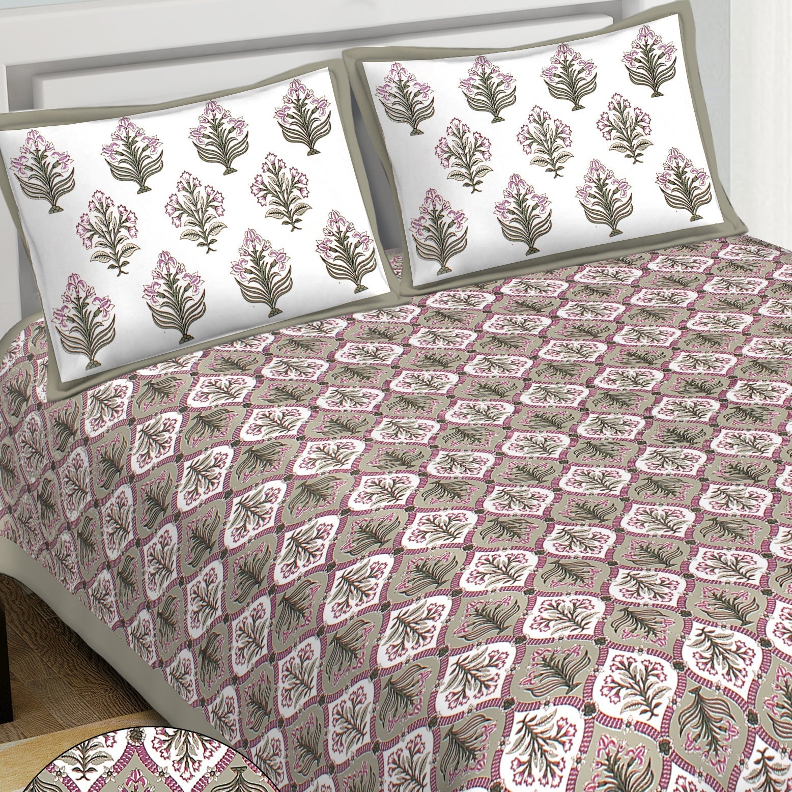 Rudra Bazaar Grey 210 TC Cotton Double King Bedsheet With 2 Pillow Covers - Distacart