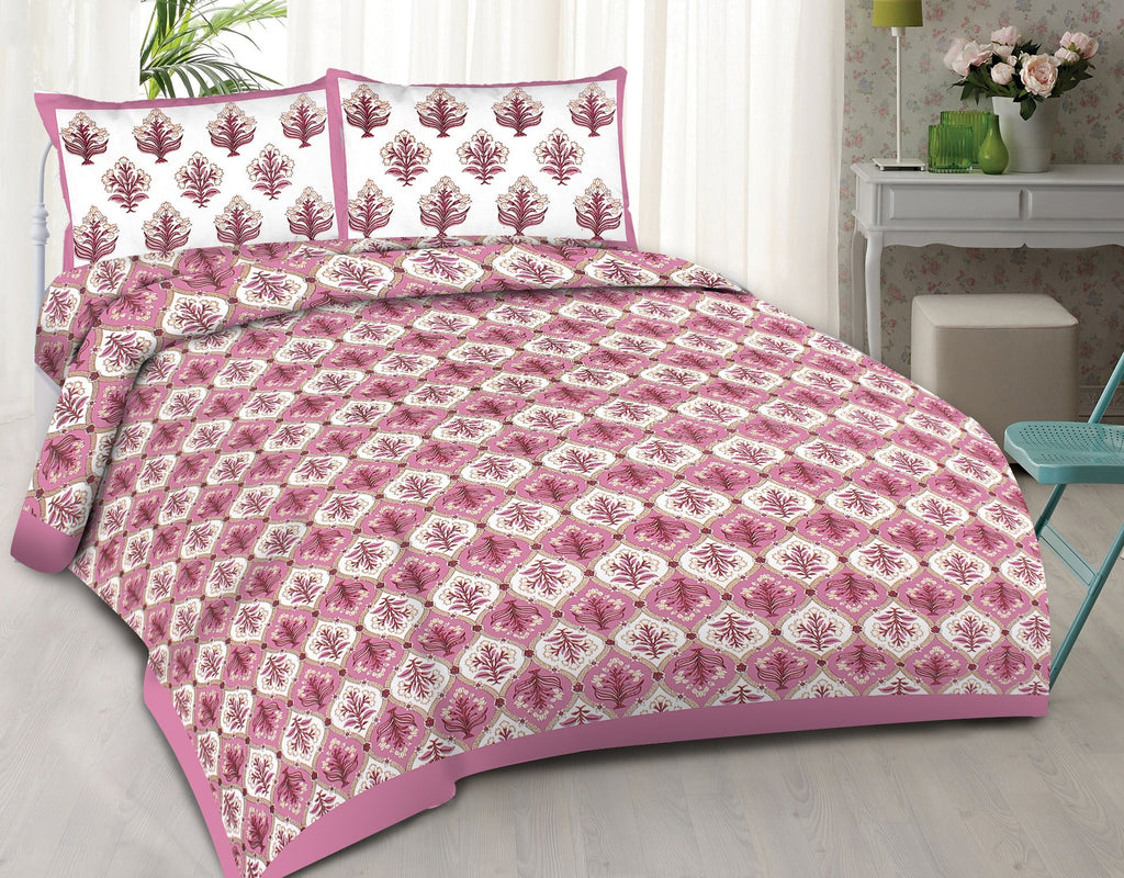 Rudra Bazaar Purple 210 TC Cotton Double King Bedsheet With 2 Pillow Covers - Distacart