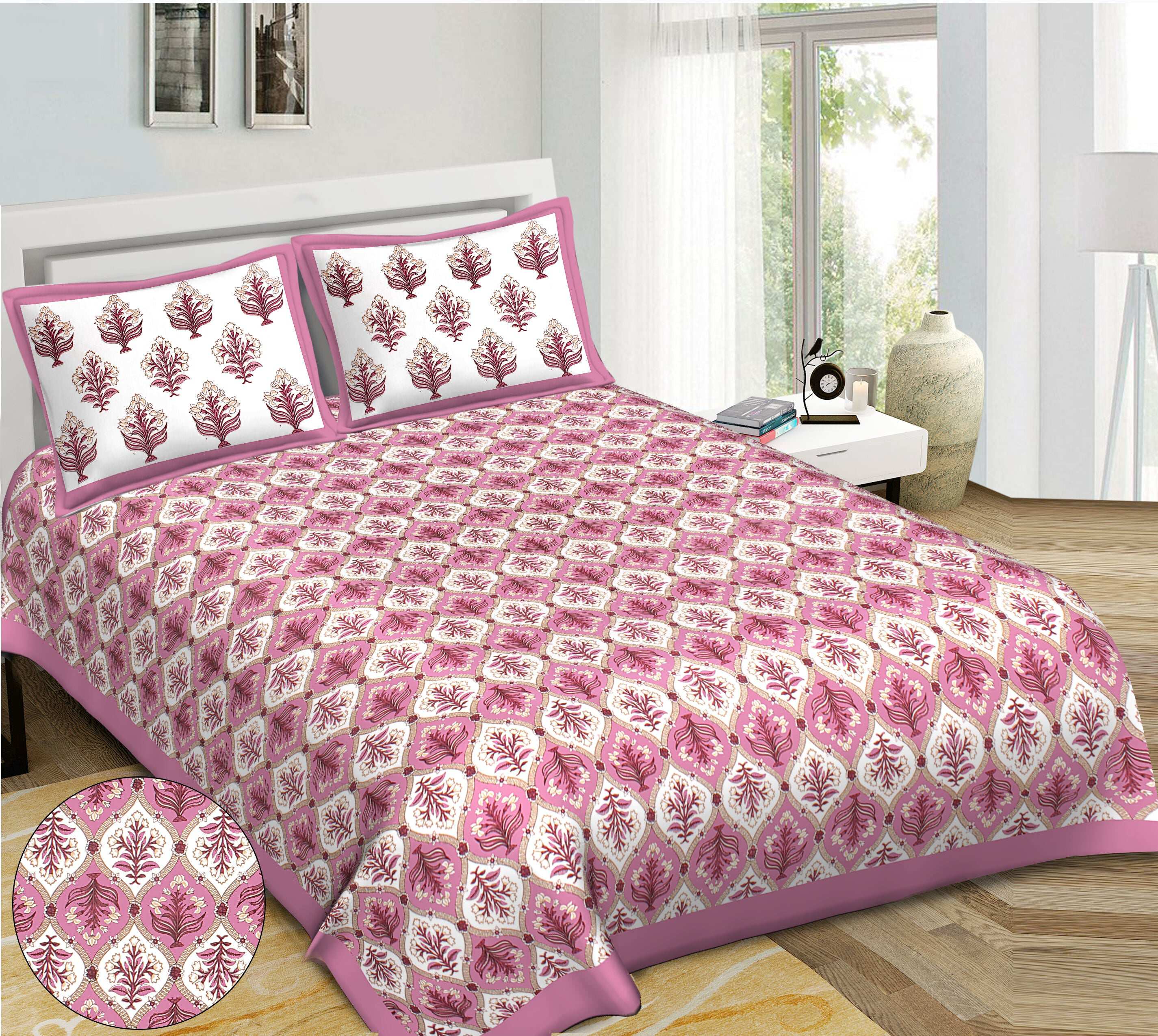 Rudra Bazaar Purple 210 TC Cotton Double King Bedsheet With 2 Pillow Covers - Distacart