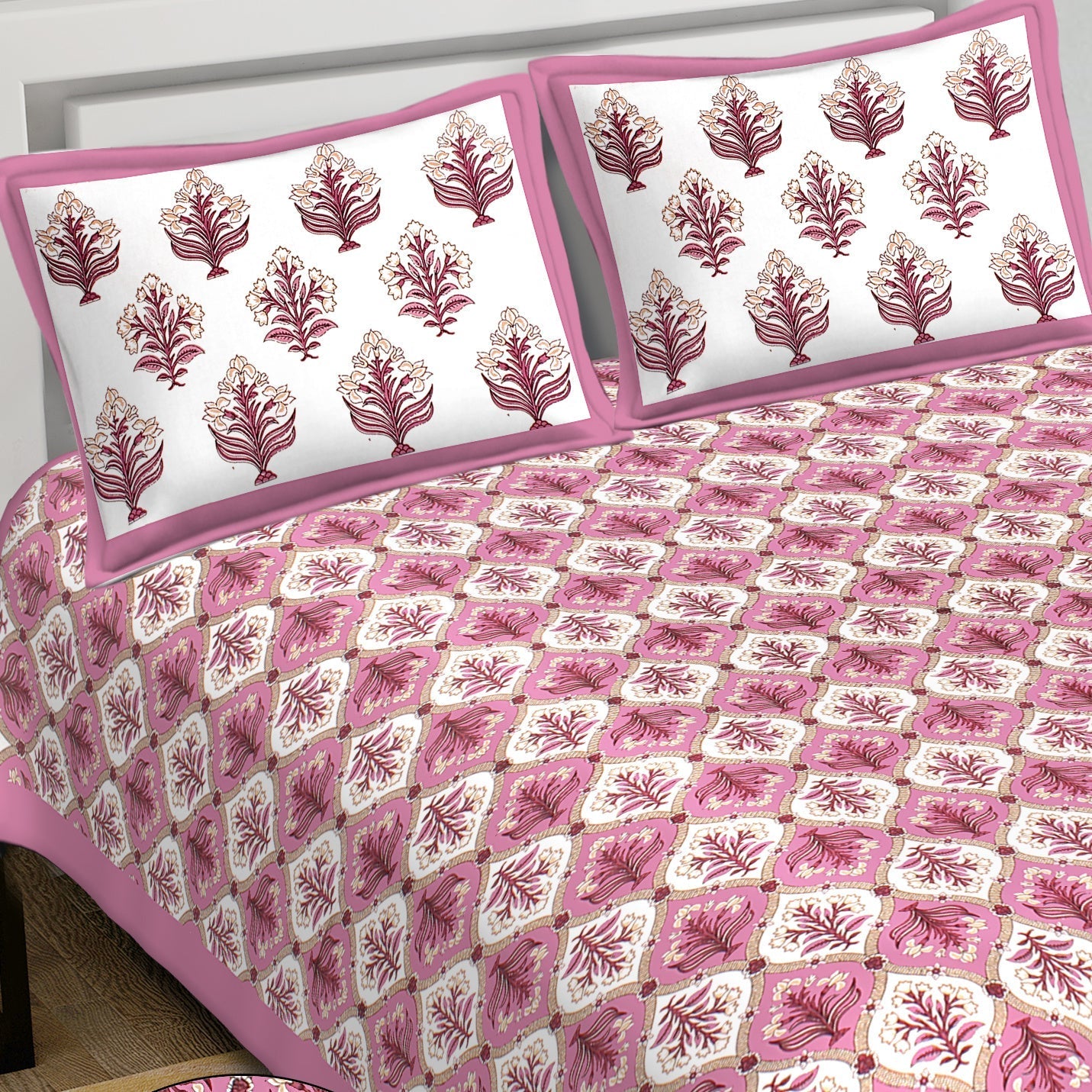 Rudra Bazaar Purple 210 TC Cotton Double King Bedsheet With 2 Pillow Covers - Distacart