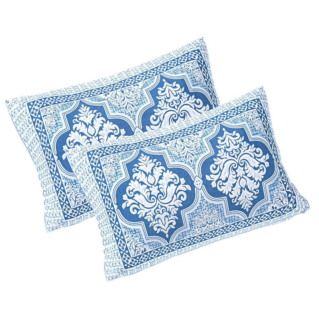 Rudra Bazaar Blue 210 TC Cotton Double King Bedsheet With 2 Pillow Covers - Distacart