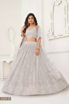 Aastha Fashion Off White Butterfly Net Tone To Tone Thread Work, Sequence Work And Original Mirror Work Embroidery Wedding Wear Lehenga Choli