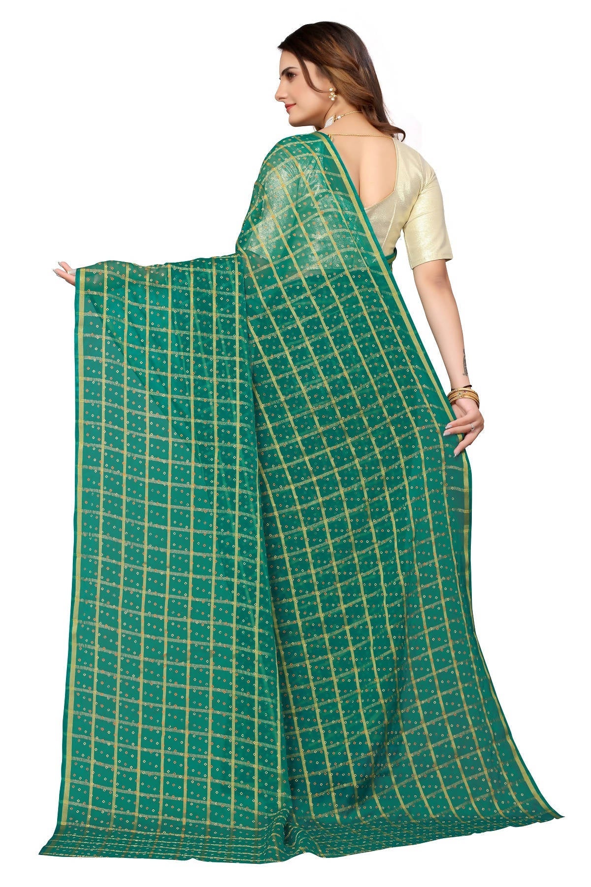 Vamika Ethnic Fire Green Jari Work Chiffon Saree - Distacart