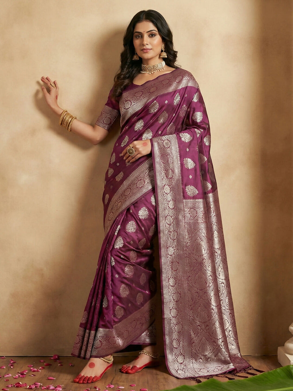 Shree Shyam Fashion Purple Silk Blend Saree - Distacart