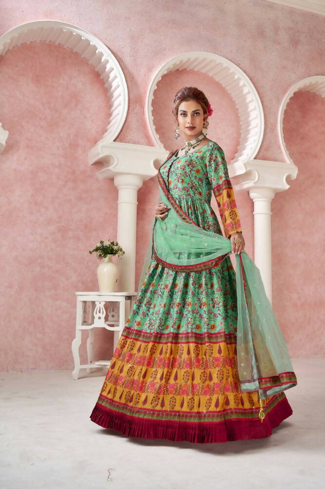 Everywhere Designer Green Dola Silk Gown With Dupatta - Anbazaar - Distacart