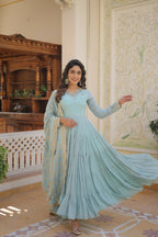 Joban Fashion Sky Blue Georgette Sequence Embroidery Work Kurta Set - Distacart