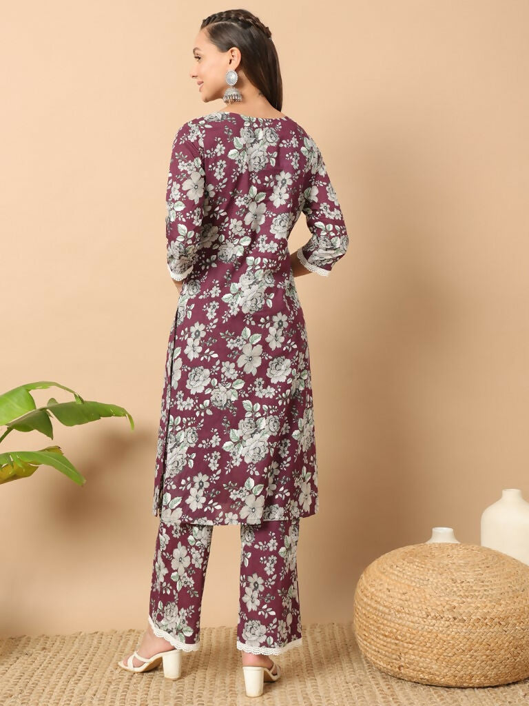 FIORRA Women's Light Blue Cotton Straight Kurta Set