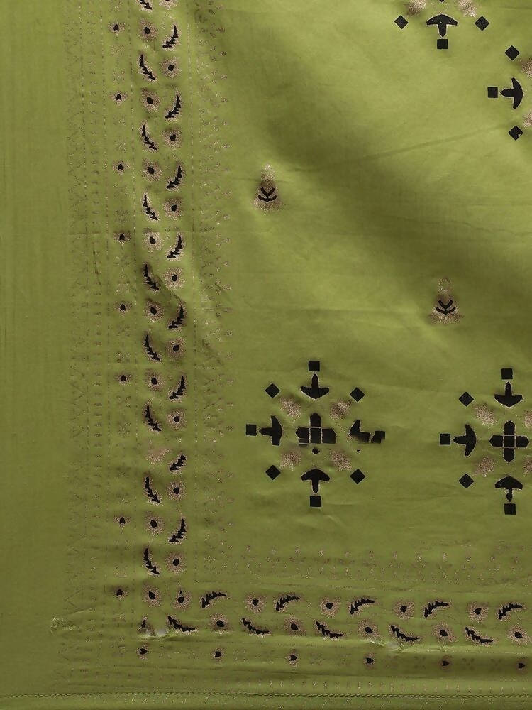 Yufta Women Blue and Green Embroidered Kurta with Trouser and Dupatta Set