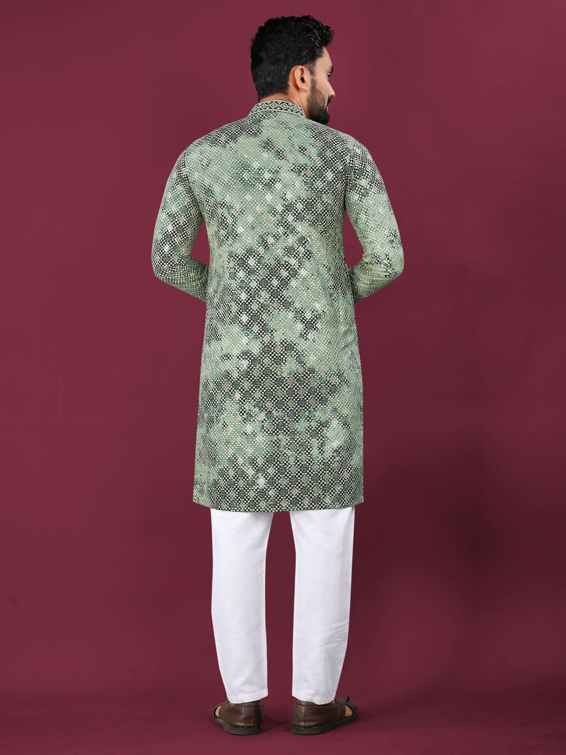 Anaita Green Chikankari Work Viscose Rayon Straight Kurta