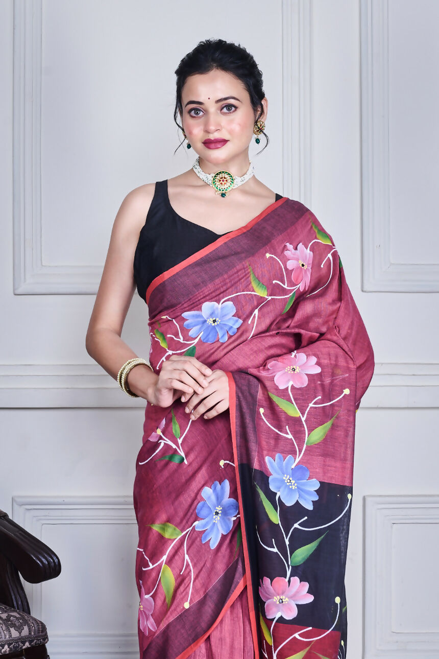 Morchari Multicolour Cotton Handloom Mirror Work Saree Unstitched Blouse - Distacart