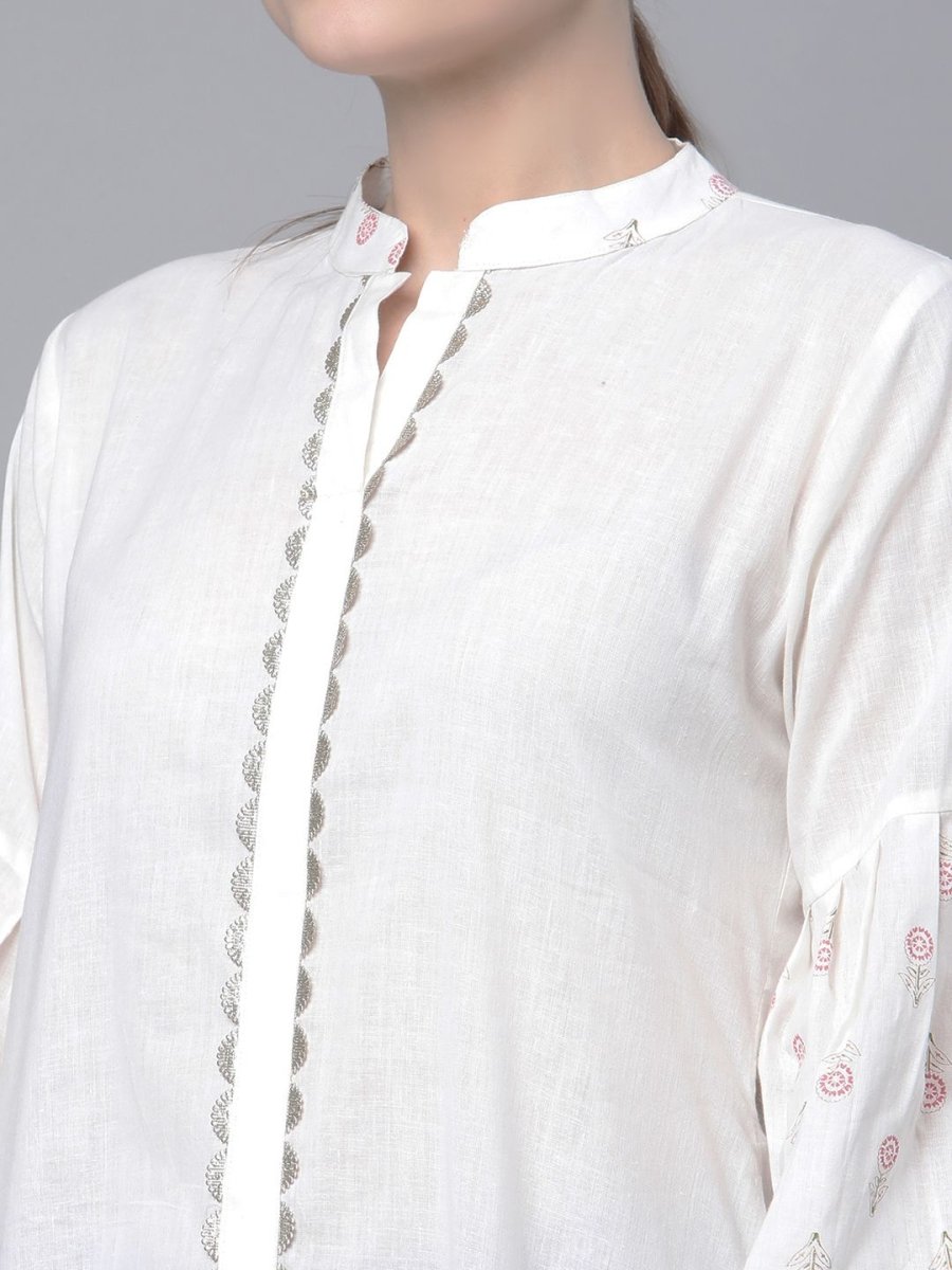 Ahalyaa Women Off White Pure Cotton Printed Tunic - Distacart
