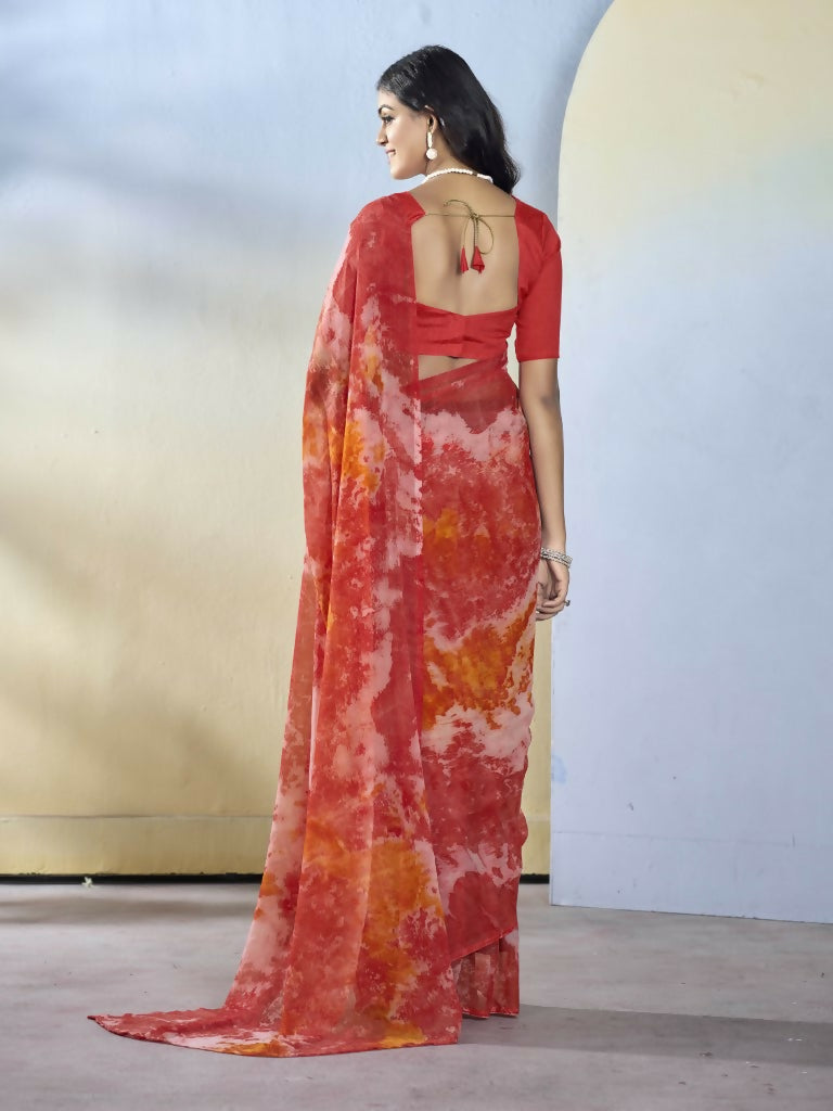Maroon Georgette Designer Printed Ready to Wear Saree - Samyana