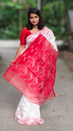 Exclusive Collection White Red White Red Jamdani Saree - Distacart