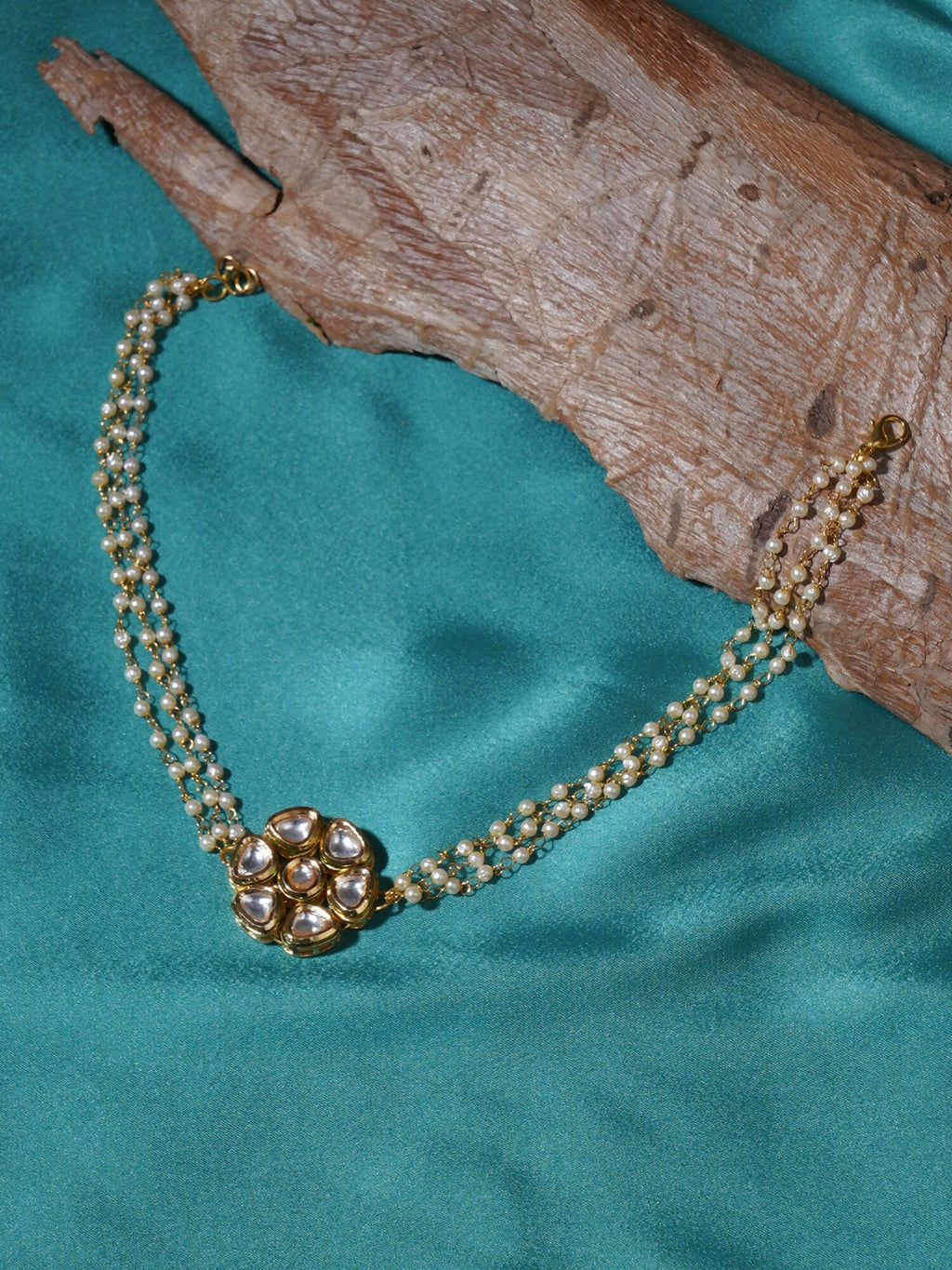 Kundan & Pearl Neckpiece (Gold) - Ruby Raang