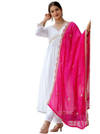 The52 White Women's Gorgeous Embroidered Chanderi Fabric Straight Kurta, Pant and Dupatta Set - Distacart