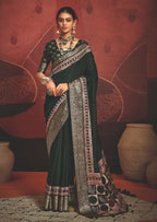 Joban Fashion Green Art Silk With Fine Viscose Border Ajrak Full Body Print With Soft Finish Saree - Distacart