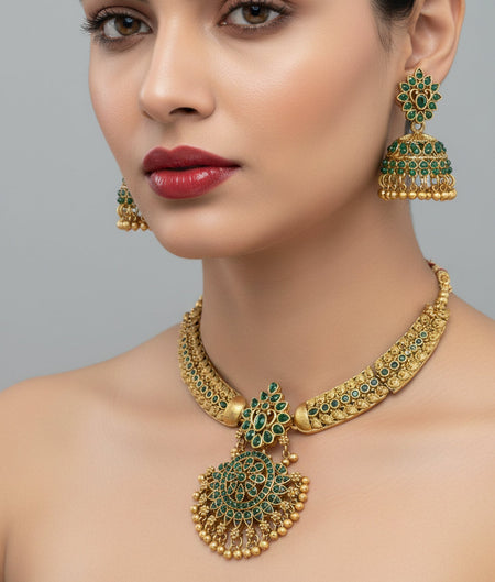 Jewel City Timeless Elegance Of Indian Heritage Handcrafted Green Necklace Set
