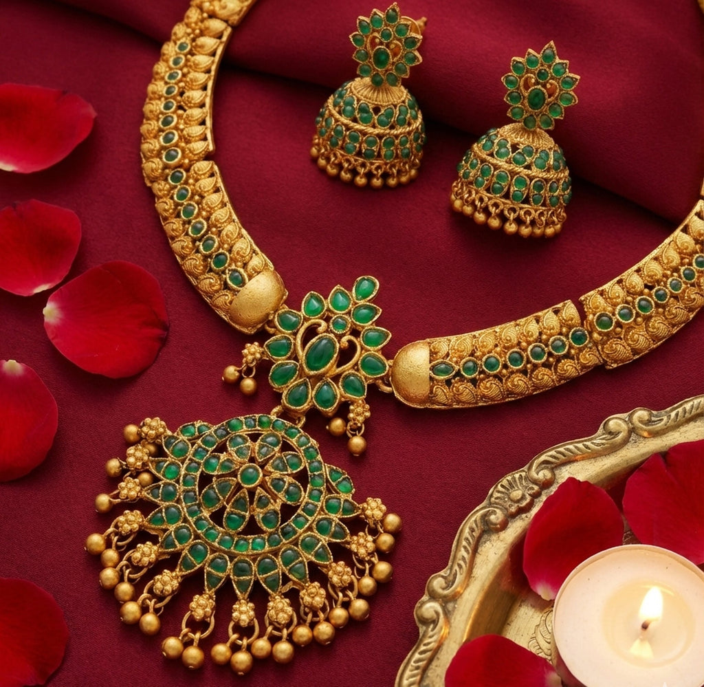 Jewel City Timeless Elegance Of Indian Heritage Handcrafted Green Necklace Set
