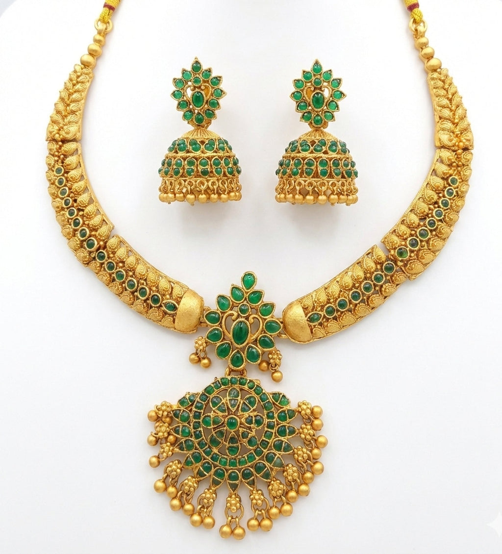 Jewel City Timeless Elegance Of Indian Heritage Handcrafted Green Necklace Set