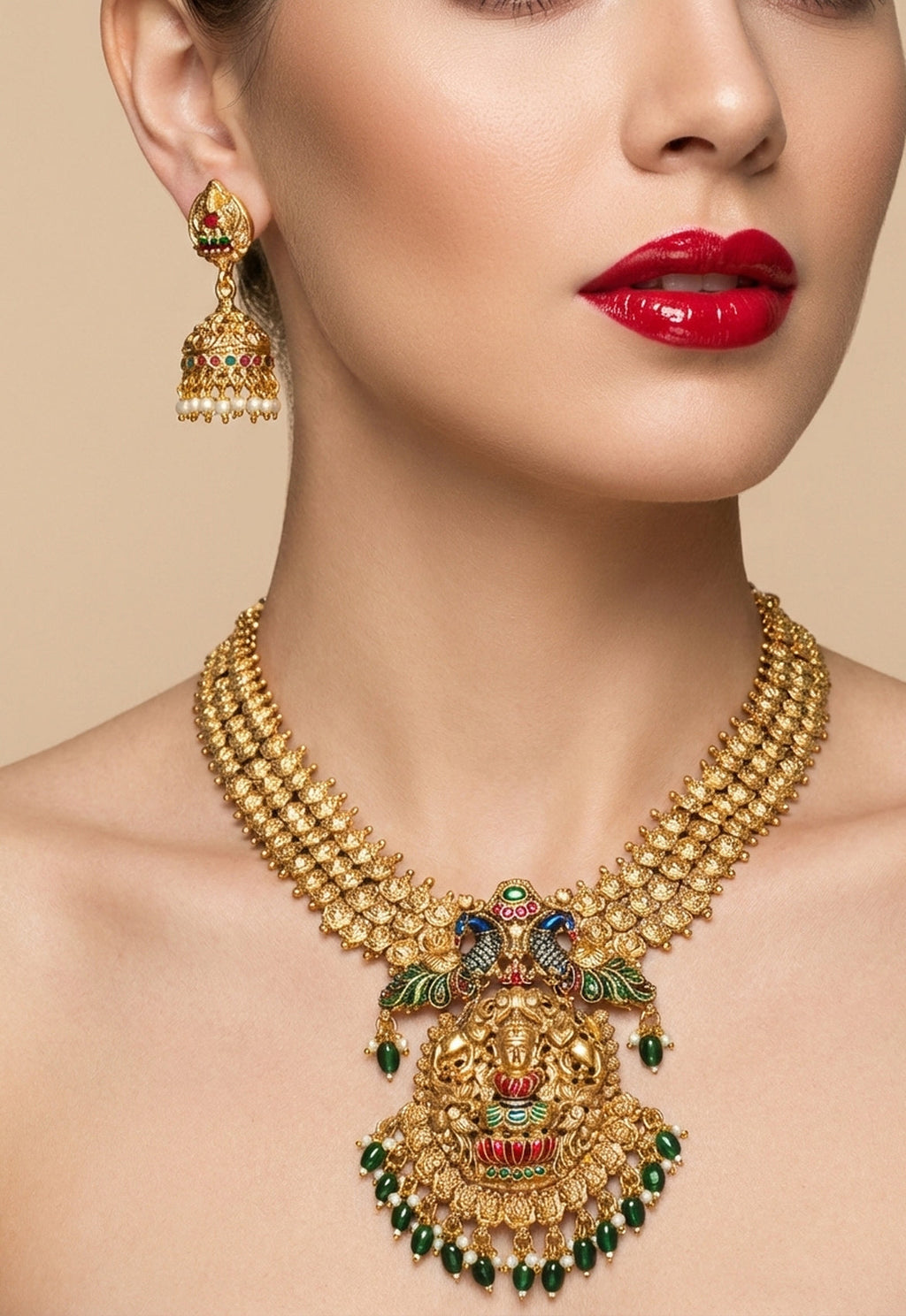 Jewel City Antique Gold-Plated Temple Jewelry Set
