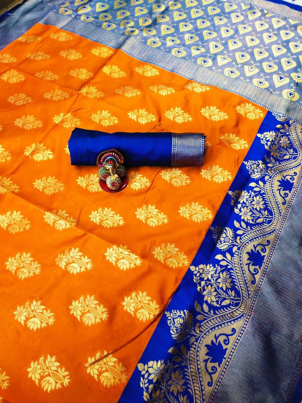 DEIANA'S Beautiful Designer Golden zari Soft Lichi Silk Saree - Orange