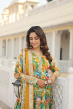 Jyoti Fashion Women's Green Russian Silk Sequins Zari Embroideredy Anarkali Dress with Dupatta