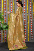 Jyoti Fashion Women's Green Paithani Silk Zari Woven Saree with Blouse