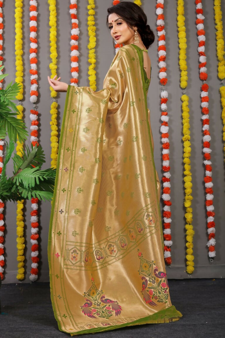 Jyoti Fashion Women's Green Paithani Silk Zari Woven Saree with Blouse