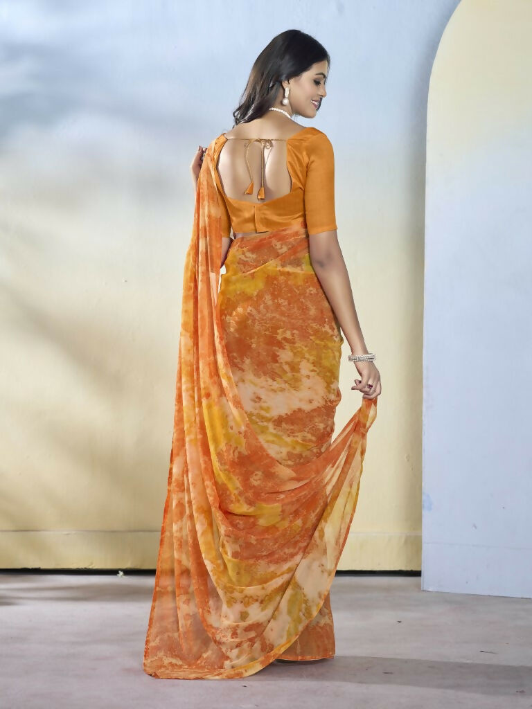 Orange Georgette Designer Printed Ready to Wear Saree - Samyana