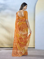 Orange Georgette Designer Printed Ready to Wear Saree - Samyana