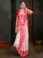 Shree Shyam Fashion Devistuti Red White Linen Cotton Saree