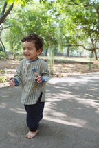 Mhyssa Manny Full Sleeve Beige T-shirt With Blue Pants Set For Kids