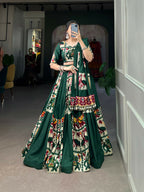 Vastranavya Navaratri Special Rayon with Printed Silk Lehenga with Stitched Choli - Green