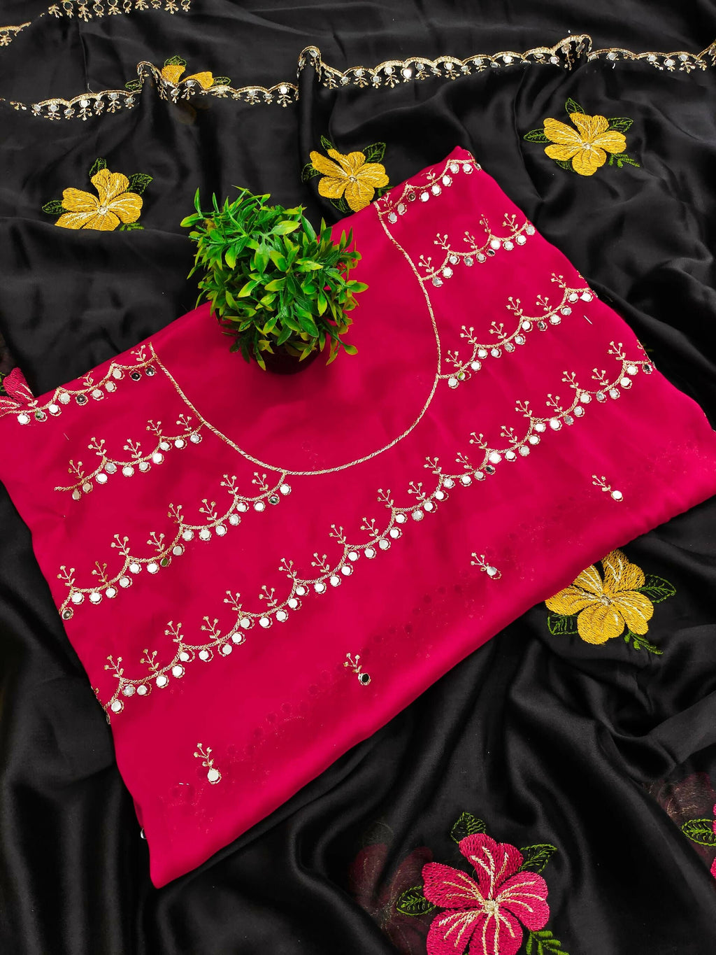 Teeya Creation Black Rangoli Silk Embroidery Work Party Wear Designer Saree - Distacart