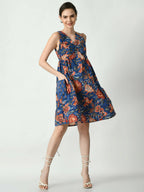 Myshka Women's Blue Floral Printed A-Line Dress - Distacart