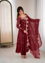 Teeya Creation Maroon Color Crunchy Silk Embroidery Work Wedding Wear Gown - Distacart