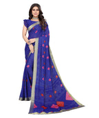 Vamika Blue Georgette Printed With Lace Saree - Distacart