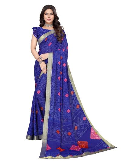 Vamika Blue Georgette Printed With Lace Saree