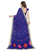 Vamika Blue Georgette Printed With Lace Saree - Distacart