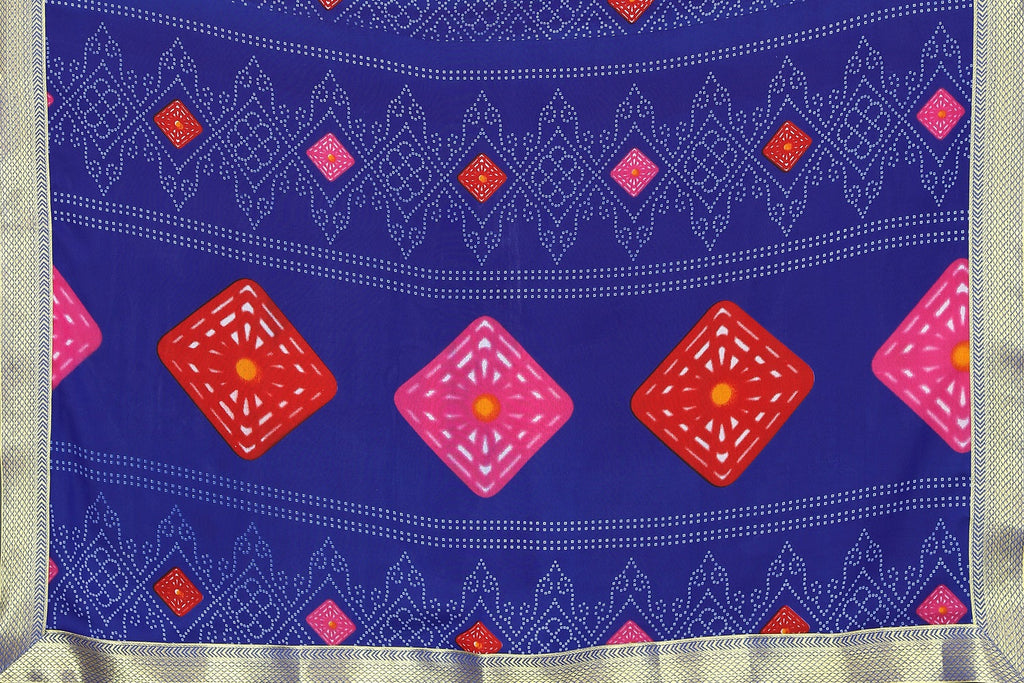 Vamika Blue Georgette Printed With Lace Saree - Distacart