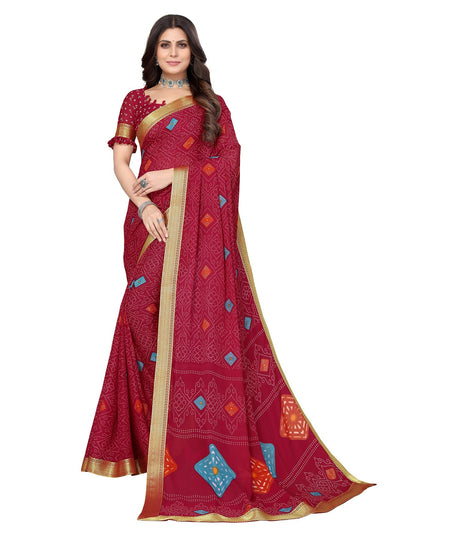 Vamika Maroon Georgette Printed With Lace Saree