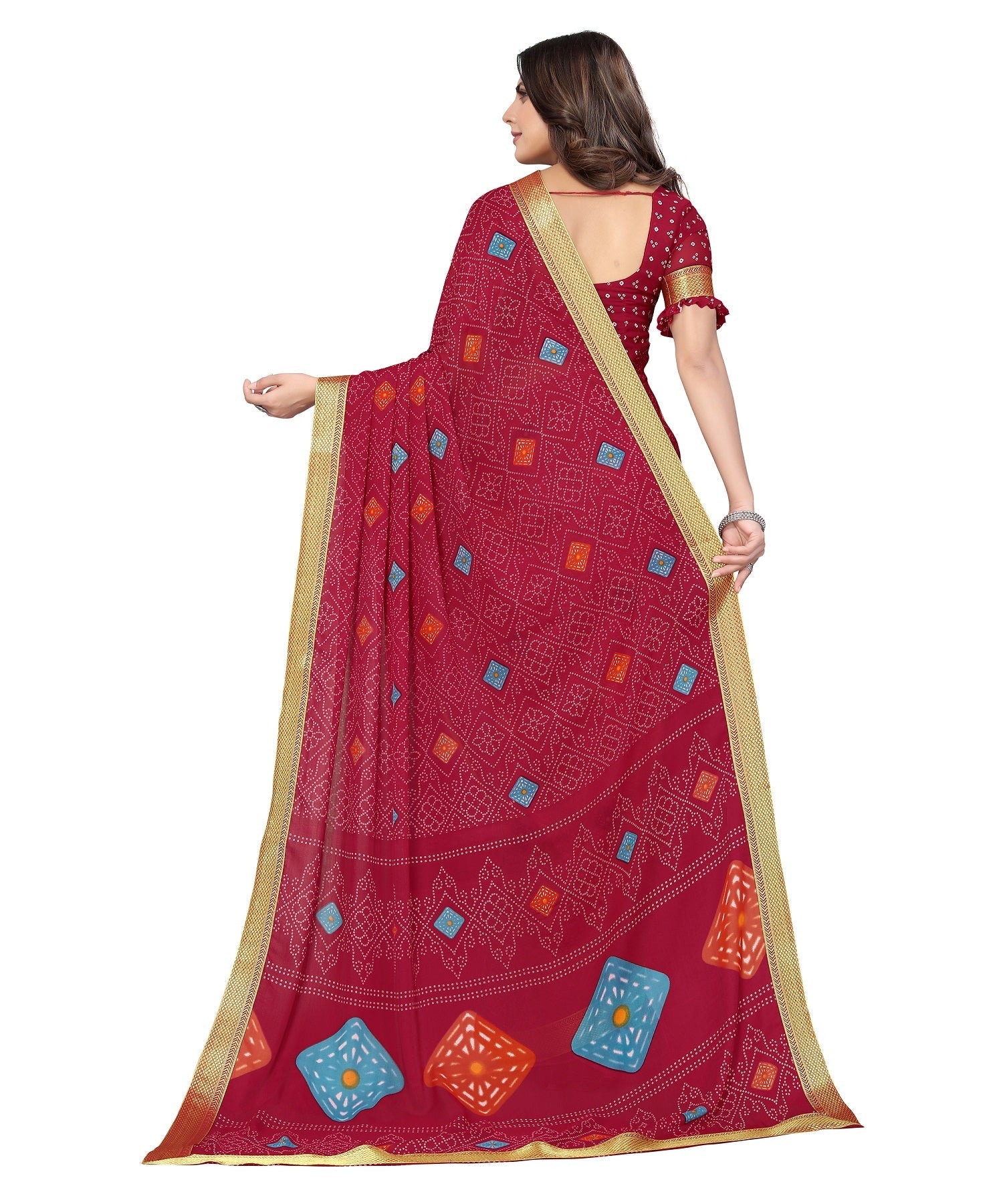 Vamika Maroon Georgette Printed With Lace Saree - Distacart