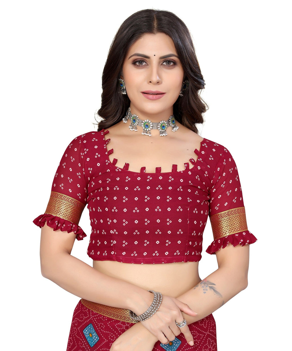 Vamika Maroon Georgette Printed With Lace Saree - Distacart