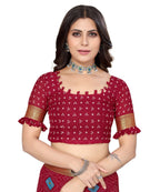 Vamika Maroon Georgette Printed With Lace Saree - Distacart