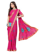 Vamika Pink Georgette Printed With Lace Saree